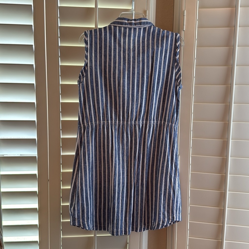 Beach Lunch Lounge stripe floral sleeveless collar dress summer button up resort - Picture 6 of 8